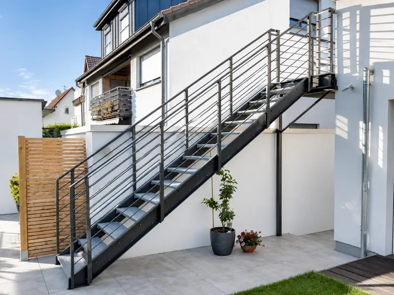 Moderne Eingangs- und Haupttreppe aus Stahl
